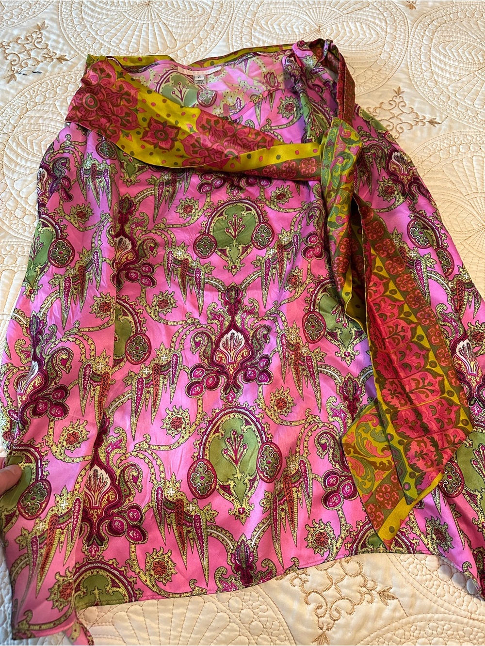 Vibrant Pink & Green Paisley Silk skirt